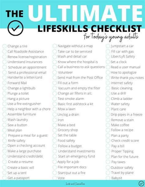 The ULTIMATE Lifeskills Checklist 8.5x11 PDF - Etsy