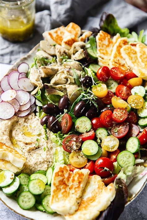 Mediterranean Salad With Hummus And Fried Halloumi Swapping Secrets