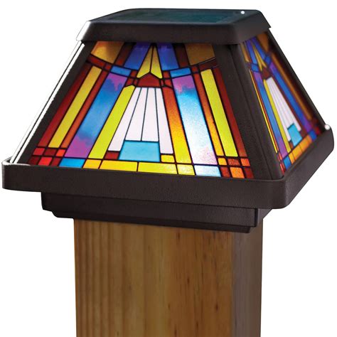 New Stained Glass Solar Power Light Fence Post Cap Mount Outdoor Garden