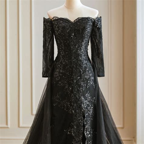 Black Mermaid Gothic Wedding Dress With Detachable Train Adela Designs