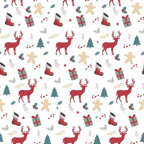 Premium Vector Red And Gray Christmas Elements Seamless Pattern With