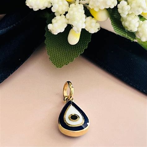 K Solid Gold Double Sided Evil Eye Pendant Teardrop Pendant Necklace