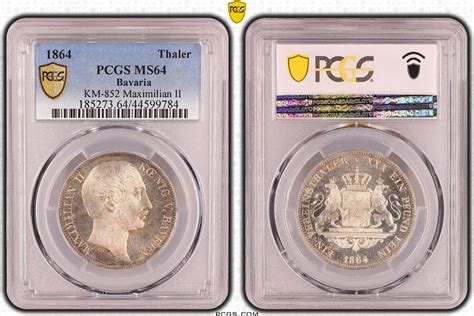 Bavaria Thaler 1864 Bayern Taler Maximilian II 1848 1864 PCGS MS64