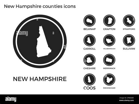 New Hampshire Counties Icons Black Round Logos With Us State Counties