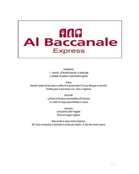 Menu Da Al Baccanale Ristorante Piombino