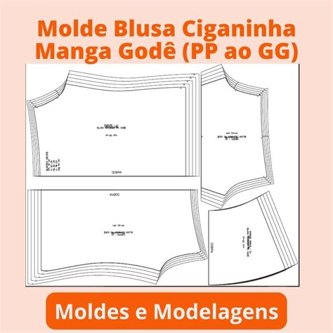 Molde Blusa Ciganinha Manga Godê pp ao Gg Elo7