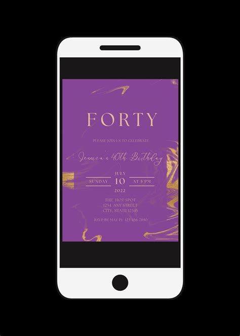 Editable Purple And Gold Birthday Invitation Purple Marble Etsy