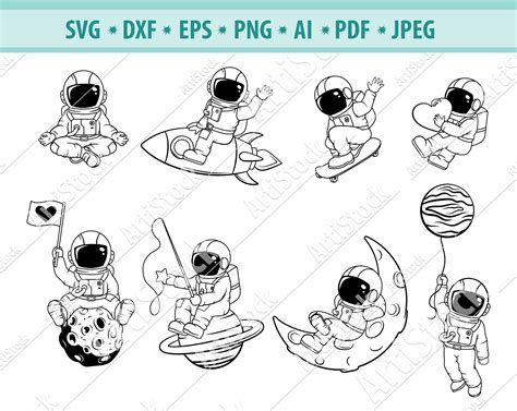 Vector Dxf Astronaut Svg Cartoon Space Svg Universe Space Svg Planets