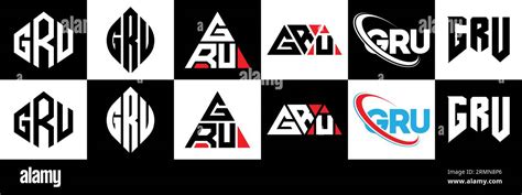 GRU letter logo design in six style. GRU polygon, circle, triangle, hexagon, flat and simple ...