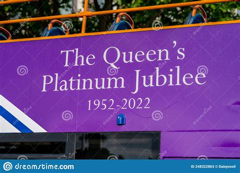 A Close Up Of A London Tour Bus Decorated For The Queen S Platinum