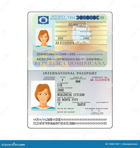 Vector International Open Passport with Dominicana Visa Stock Vector