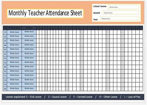 11 Free Teacher Attendance Sheet Templates My Word Templates