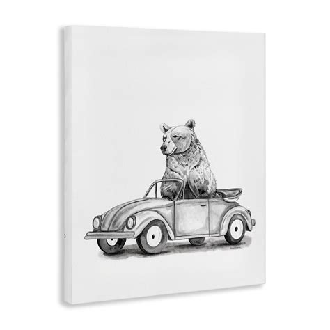 George Oliver Bear In Hot Rod Canvas Wall Art Design By Rachel Nieman