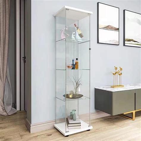 Zacis 4 Tier Glass Display Cabinet With Glass Door 5mm Tempered Glass Curio Cabinet