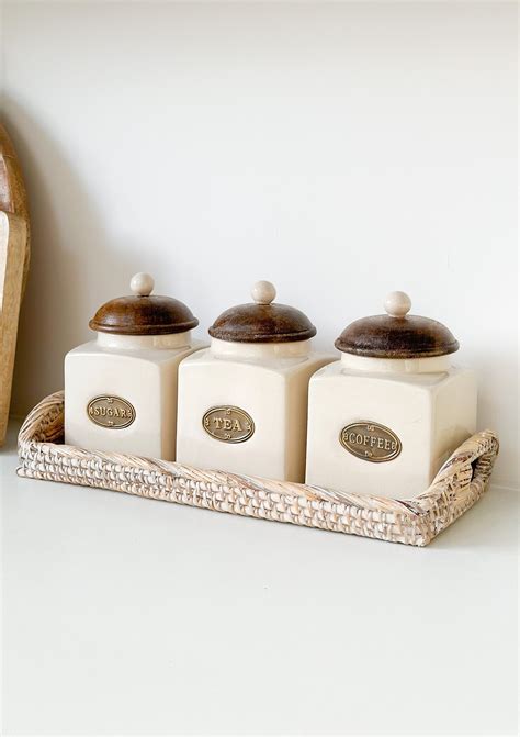 Unusual Tea Coffee Sugar Jars Cottage Country Style Just Kitchen