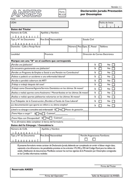 PS 3 23 DDJJ Prestación por Desempleo