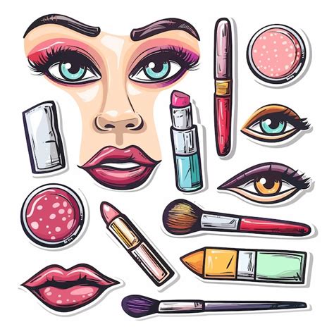 Rosto Para Maquiagem Desenho - Um desenho de um rosto de mulher com maquiagem e cosméticos | Vetor Premium