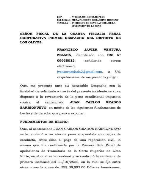 Incidente De Revocatoria De La Suspensión De La Pena Pdf Sentencia