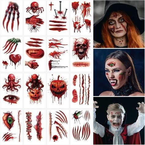 Tatouage Halloween 16 Feuille Maquillage Halloween Tatouage Temporaire