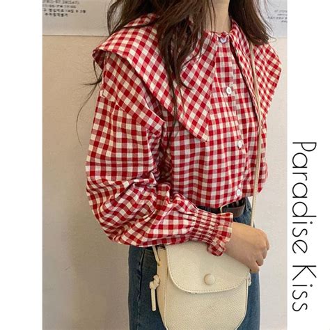 2023 Spring And Autumn Shirt Bandage Dress Red Plaid Shirt Women Retro Hong Kong Style Col