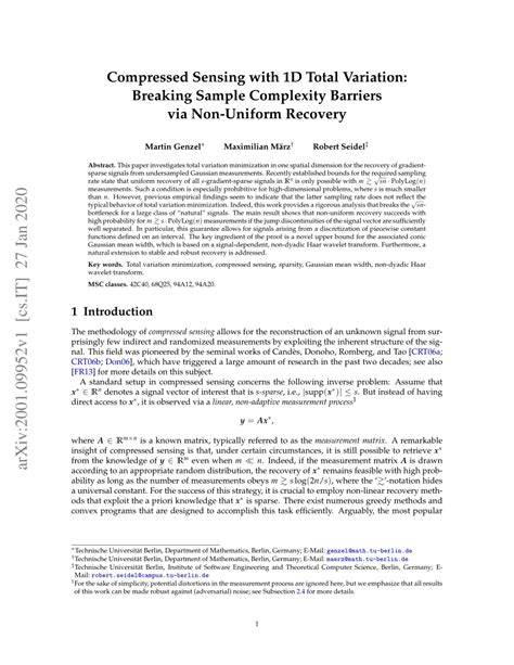 Pdf Compressed Sensing With 1d Total Variation Breaking Sample