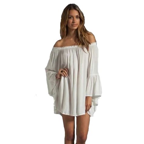 Buy Renaissance Costume Sexy Off Shoulder Boho Solid Flare Sleeve Chemise