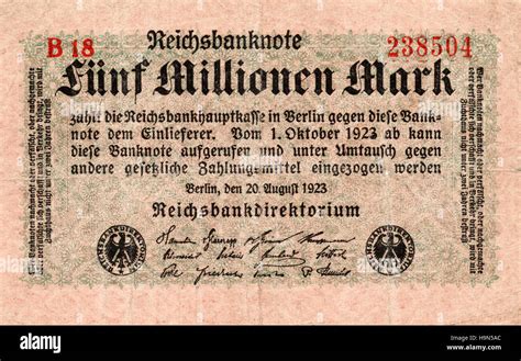 1923 Reichsbanknote Five Million Mark Note Stock Photo Alamy