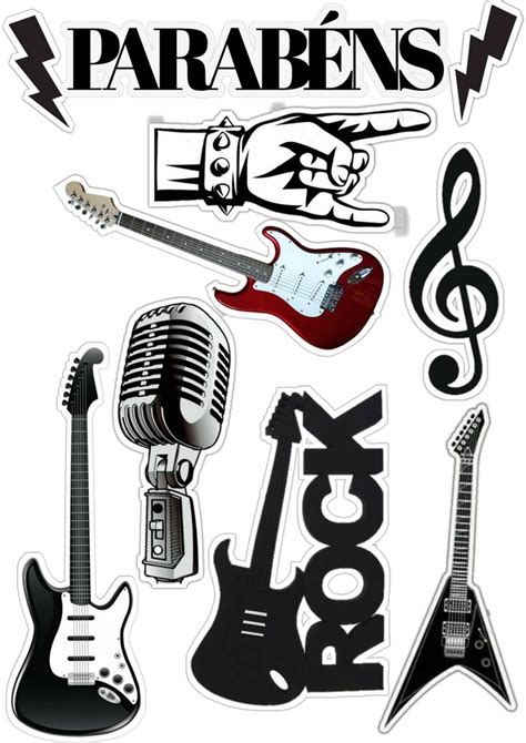 Various Stickers That Include Guitars Guitars And Other Musical