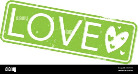 Rectangular Grungy Green Love Rubber Stamp With Heart Shapes Vector