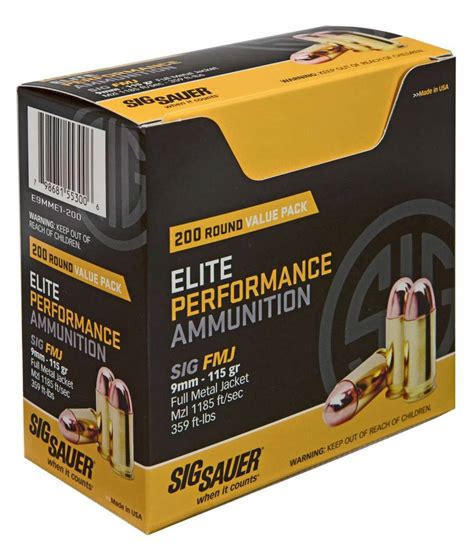 Sig Sauer E9MME1200 Elite Ball 9mm Luger 115 Gr Full Metal Jacket FMJ