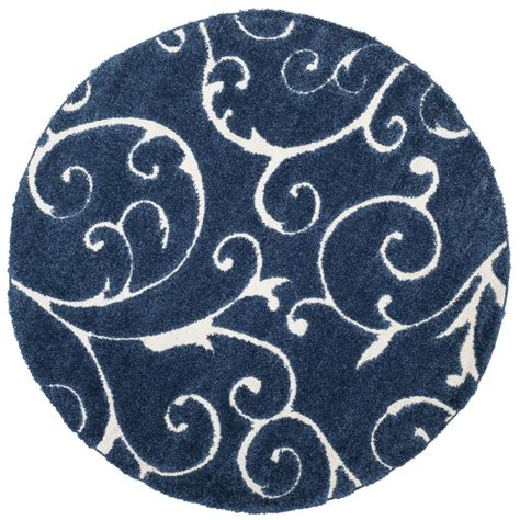 Safavieh Florida Scroll Shag X Shag Dark Blue Cream Round Indoor