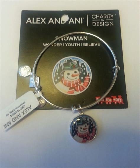 Alex And Ani Snowman Bangle Bracelet Box New W Tag Card Shiny Silver