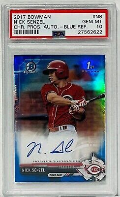 Bowman Ns Nick Senzel Psa Gem Mt Chrome Pros Auto Blue