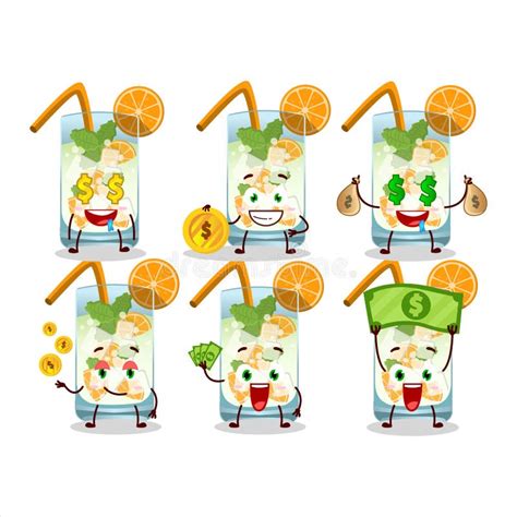 Orange Mojito Cartoon Met Schattige Emoticon Brengt Geld Mee Vector