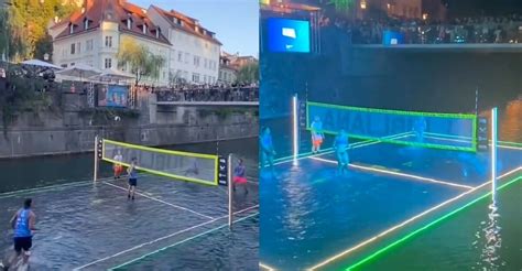 Volleyball Court Installed On The Ljubljanica River In Slovenia