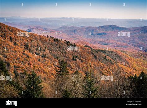 Scenic View Of Smoky Mountains From Blue Ridge Parkway In North