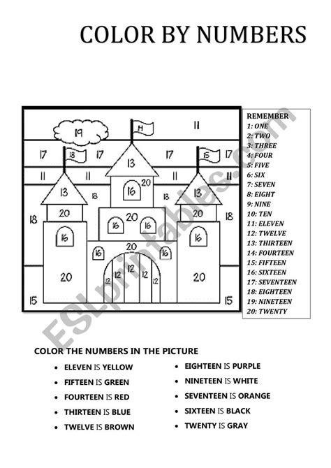 Color By Numbers Esl Worksheet By Marelyn