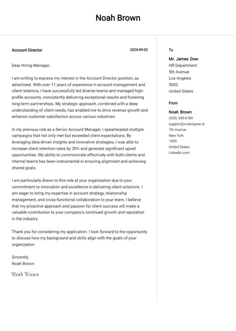 Account Director Cover Letter Examples And Templates For 2024 Cvdesigner Ai