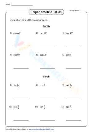 Trigonometric ratios answers worksheets