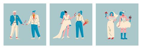 Various Lgbt Couples In Wedding Dresses Same Sex Relationships Bride And Groom In An Elegant