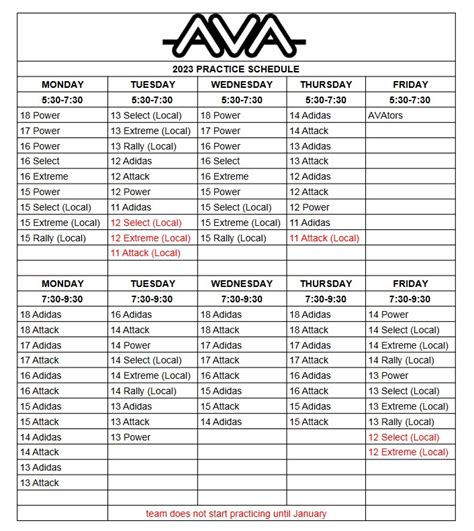 Practice Schedule - Absolute Volleyball Academy