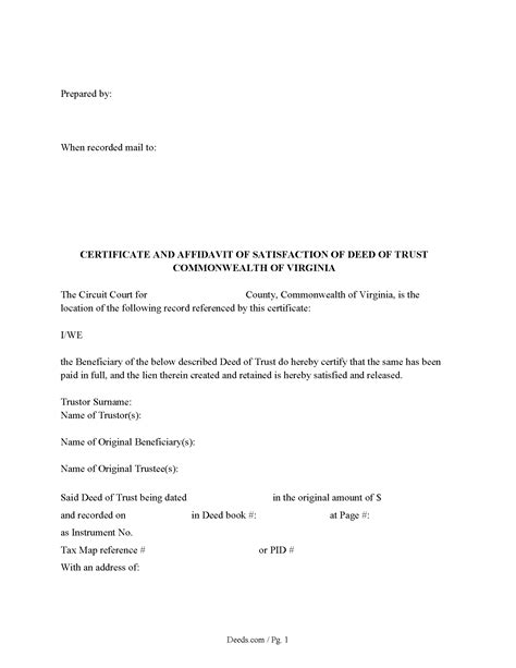 Virginia Certificate And Affidavit Of Satisfaction Of Deed Of Trust Forms