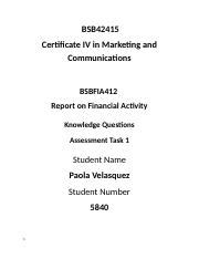 BSBFIA412 Asst 1 Docx BSB42415 Certificate IV In Marketing And