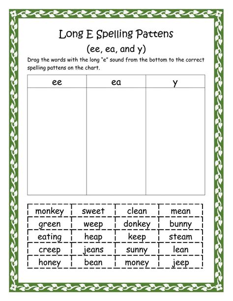 Spelling Patterns Long E Ee Ea And Y Worksheet Live Worksheets