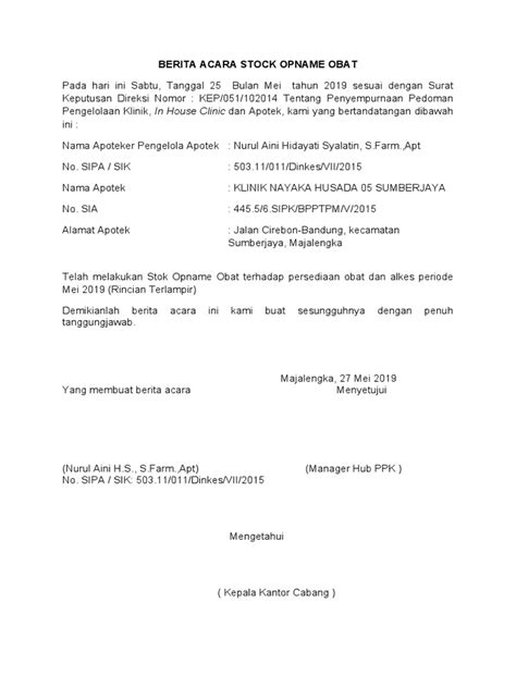 berita acara stock opname obat