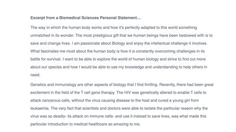 Biomedical Sciences Personal Statement Oxbridge Mind