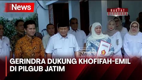 Ketum Gerindra Prabowo Resmi Dukung Khofifah Emil Maju Pilkada