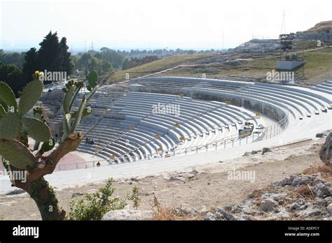 View Of Greek Theatre In Syracuse Sicily Stock Photo Alamy