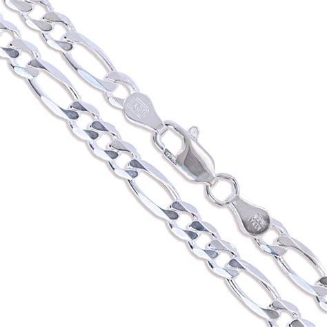 Sterling Silver Necklace Shiny Italian Figaro Chain Pure Italy