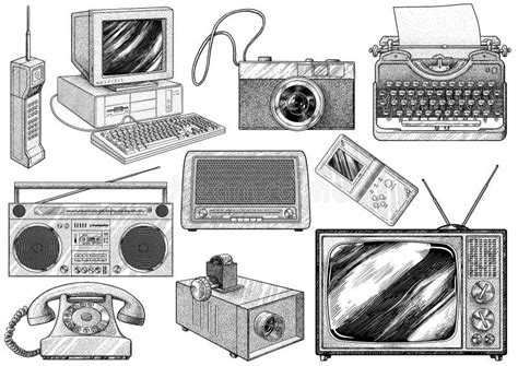 Vintage Computer Illustration Drawing Engraving Ink Line Art